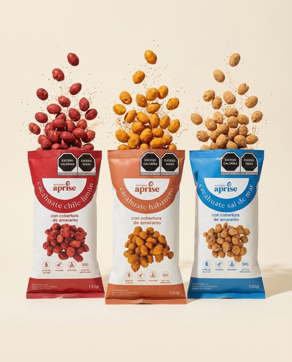 Cacahuates con amaranto APRISE en tres sabores
