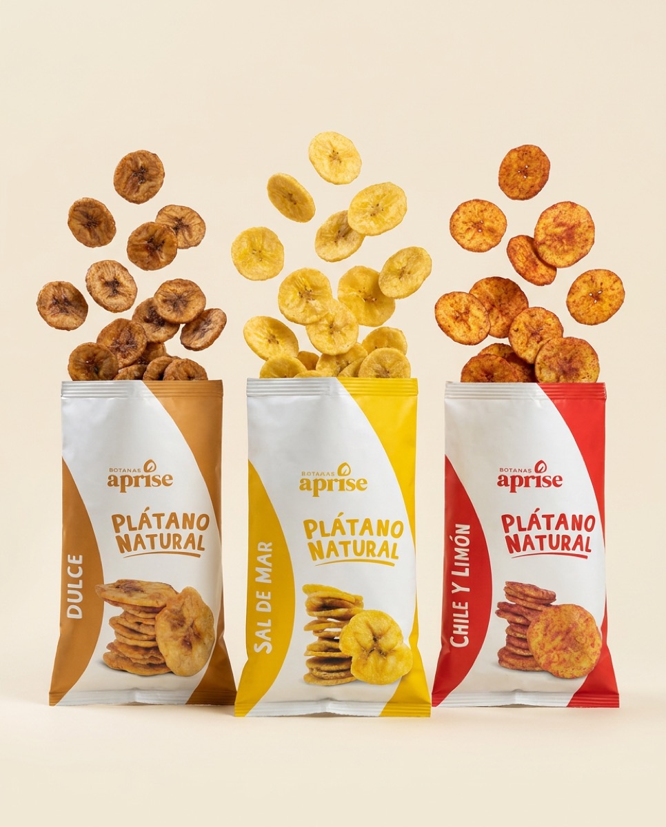 Platanitos APRISE — chips de plátano en tres sabores