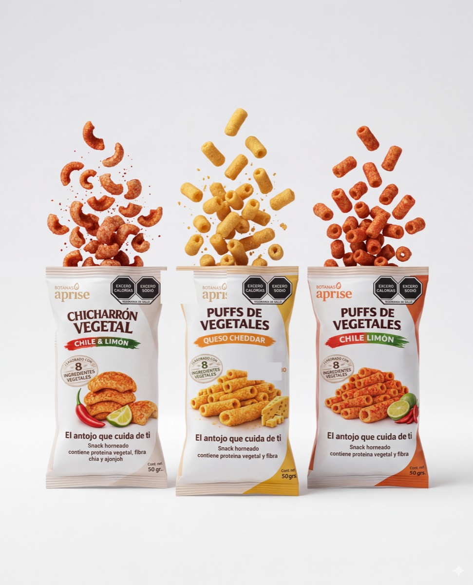 Puffs de vegetales y chicharrón vegetal APRISE